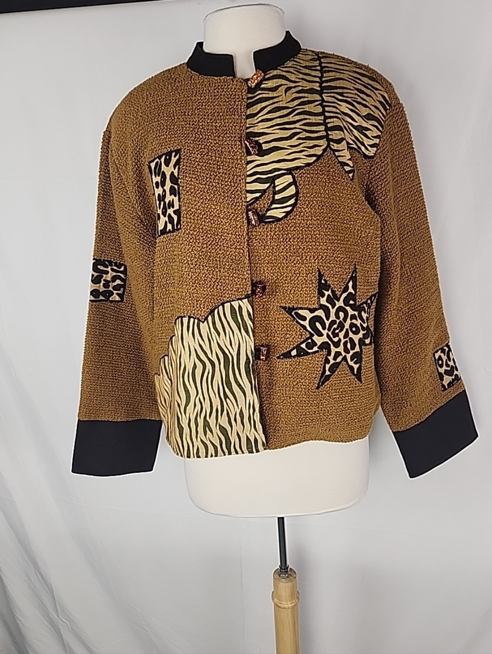 Vintage Alex Kim Jacket XL Animal Print Patchwork Boho Statement Lagenlook Art